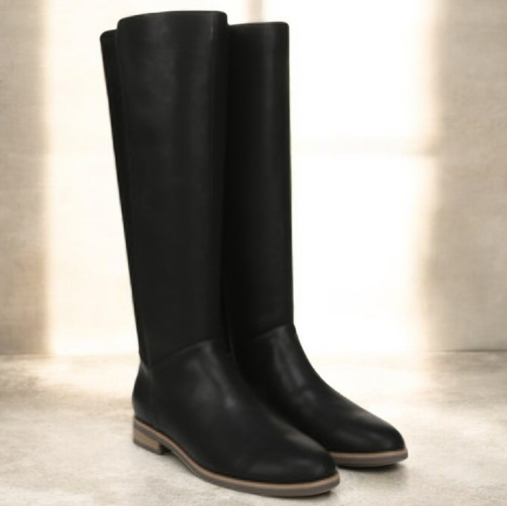 Dr Scholls Astir Elegant Black Knee-High Women's Boots Zip Faux Leather NEW